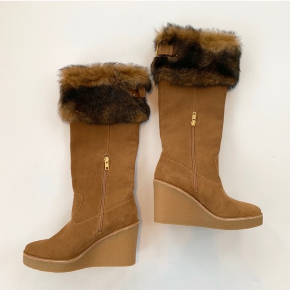 NWOT UGG Valberg Suede Fur Cuff Wedge Boot